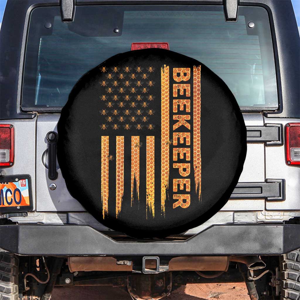 Beekeeping American Flag Honeycomb Honey Bees Beekeeper Spare Tire Cover TS11 No hole Black Print Your Wear