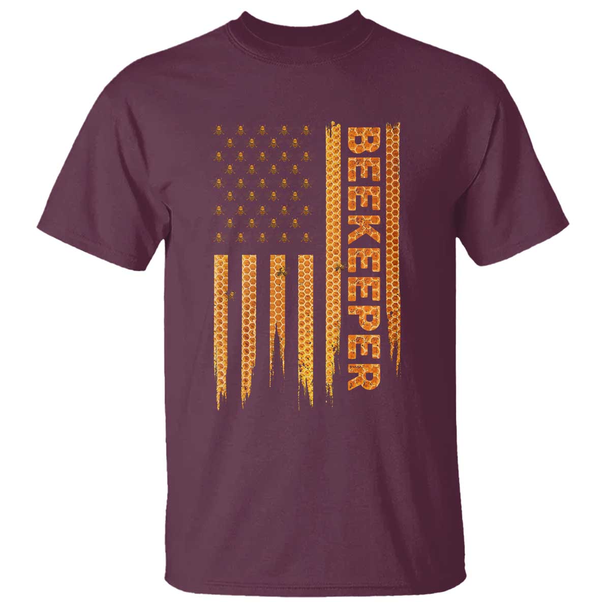Beekeeping American Flag Honeycomb Honey Bees Beekeeper T Shirt TS11 Maroon Print Your Wear