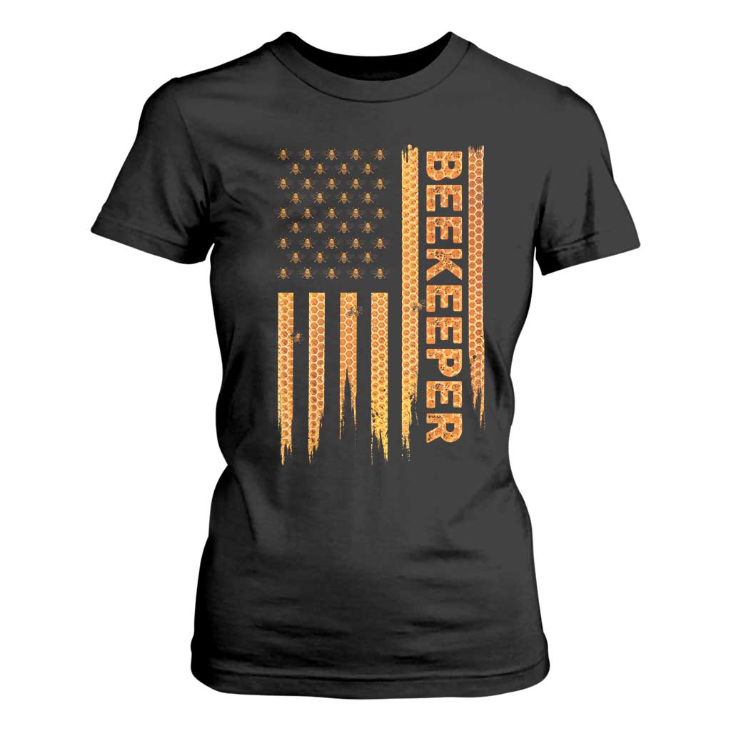 Beekeeping American Flag Honeycomb Honey Bees Beekeeper T Shirt For Women TS11 Black Print Your Wear