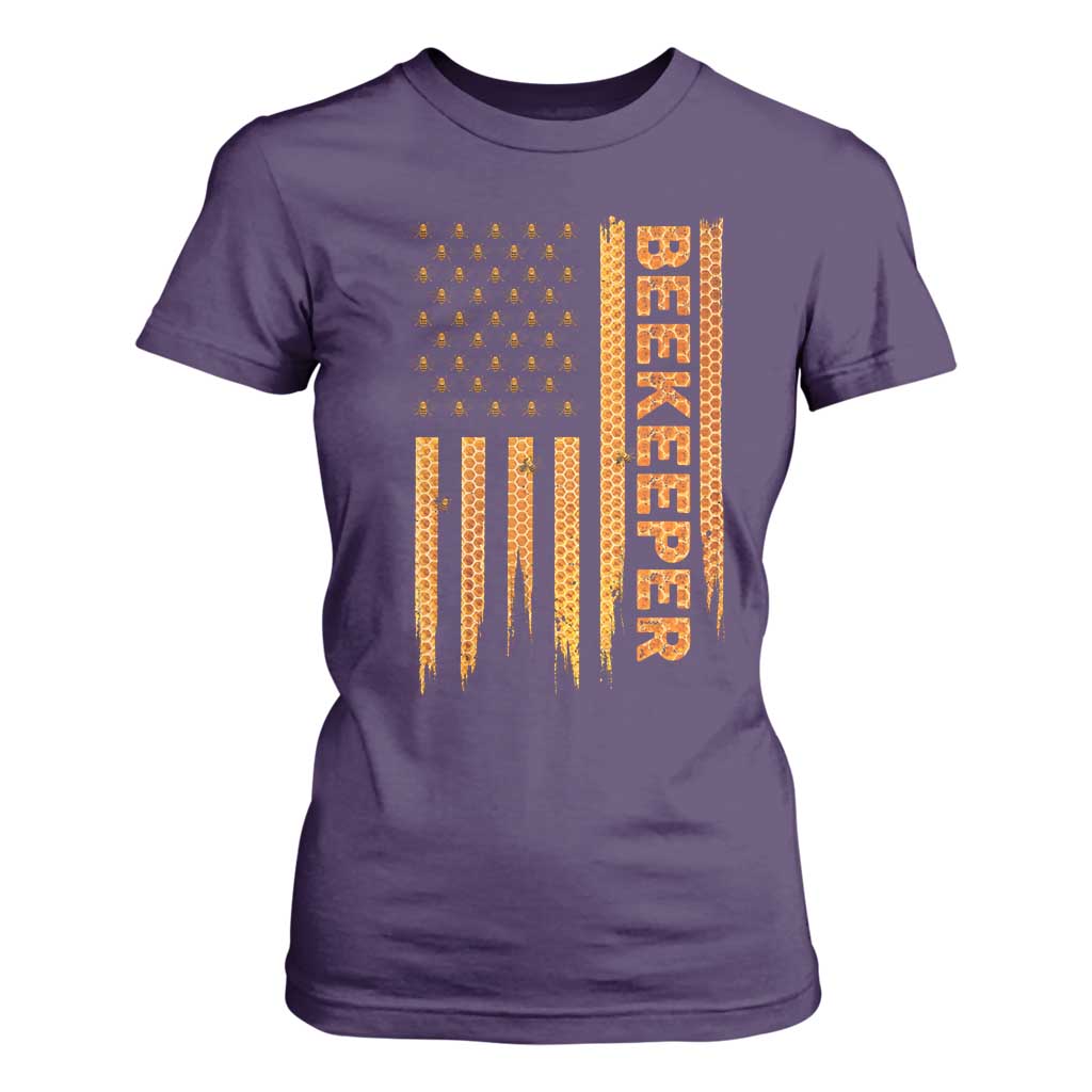 Beekeeping American Flag Honeycomb Honey Bees Beekeeper T Shirt For Women TS11 Purple Print Your Wear