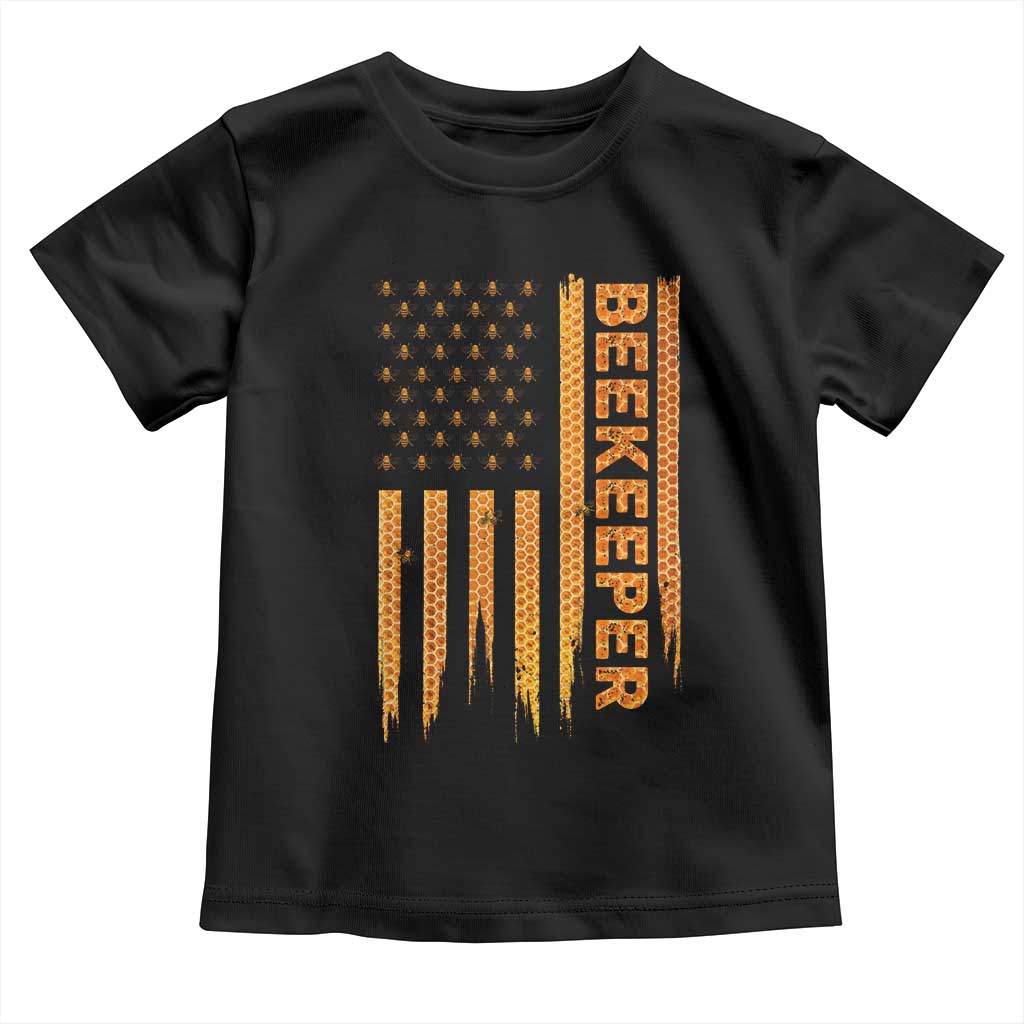 Beekeeping American Flag Honeycomb Honey Bees Beekeeper Toddler T Shirt TS11 Black Print Your Wear