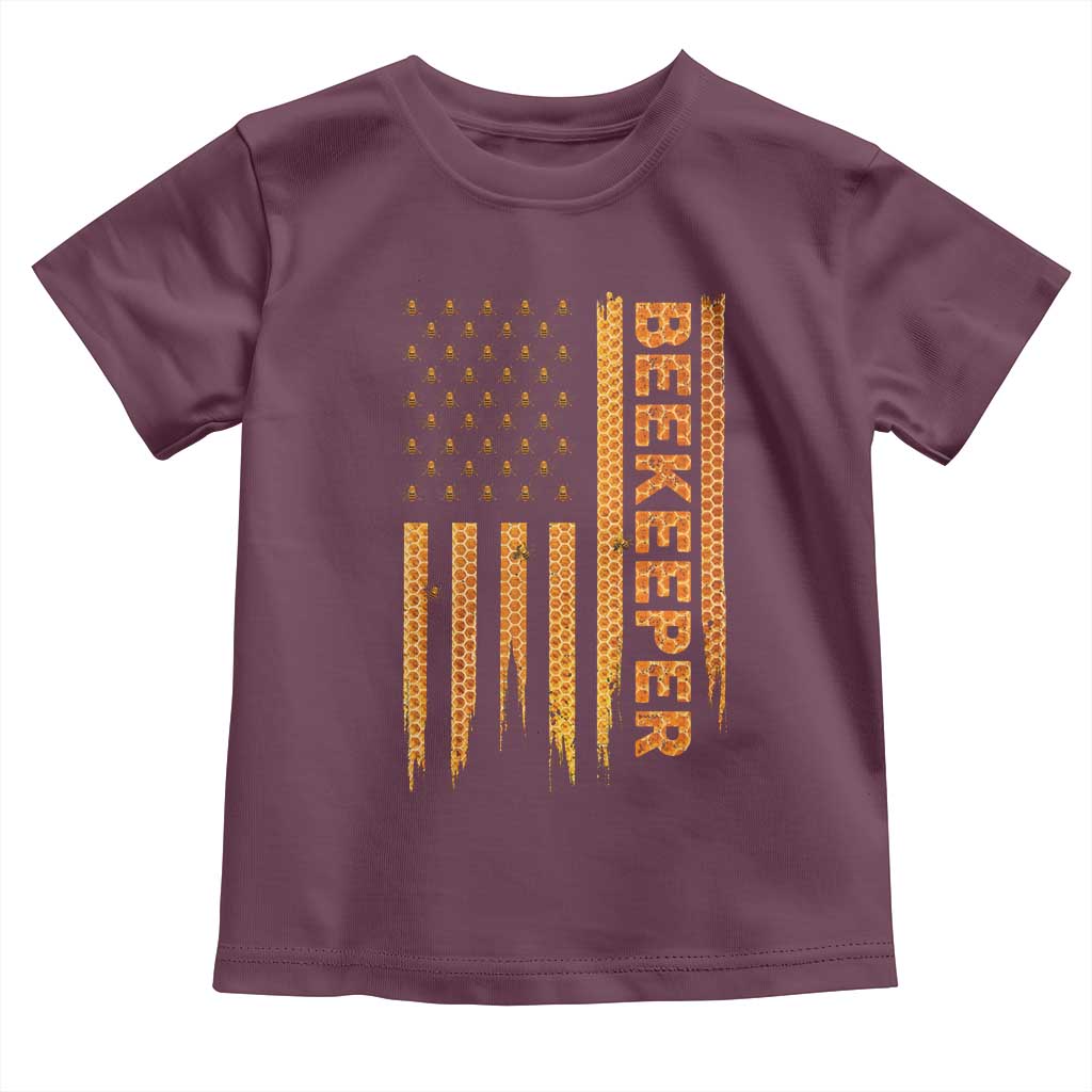 Beekeeping American Flag Honeycomb Honey Bees Beekeeper Toddler T Shirt TS11 Maroon Print Your Wear