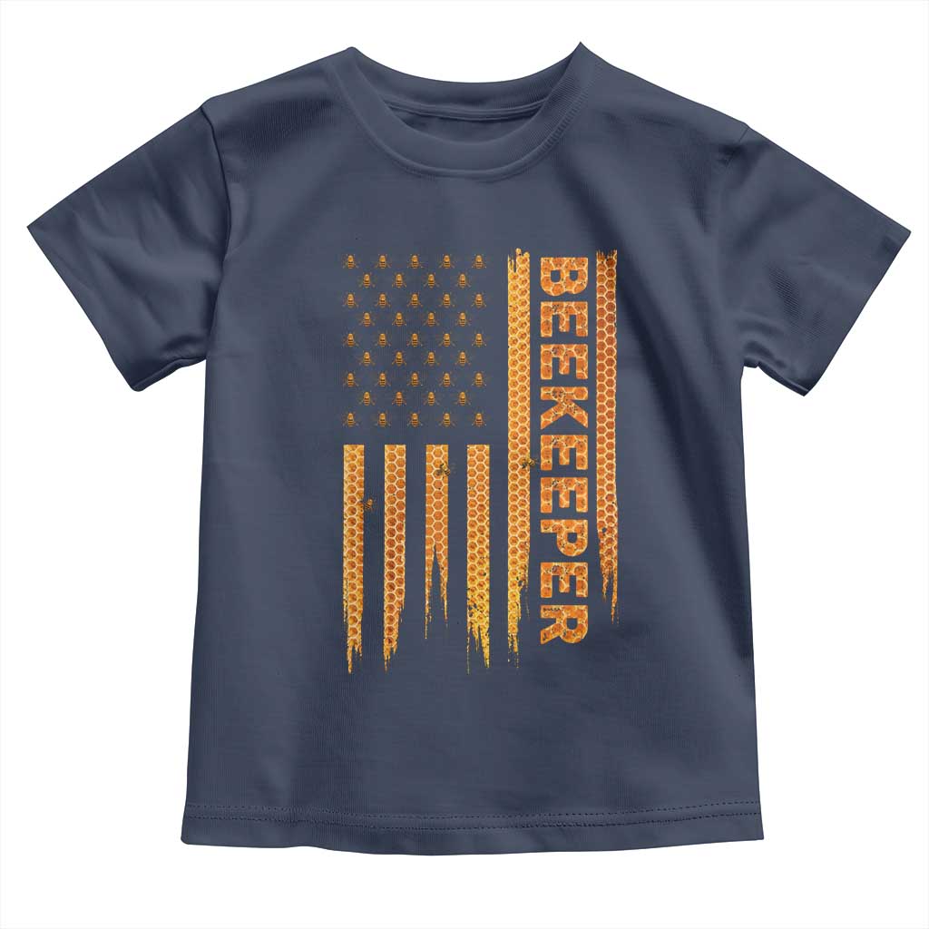 Beekeeping American Flag Honeycomb Honey Bees Beekeeper Toddler T Shirt TS11 Navy Print Your Wear