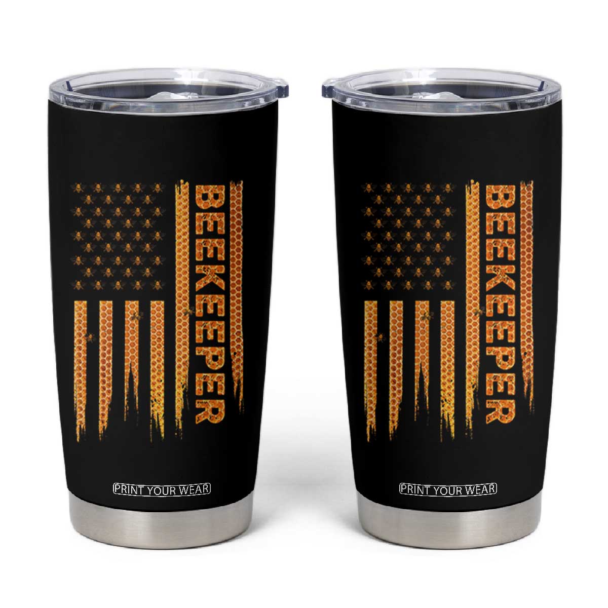 Beekeeping American Flag Honeycomb Honey Bees Beekeeper Tumbler Cup TS11 Black Print Your Wear