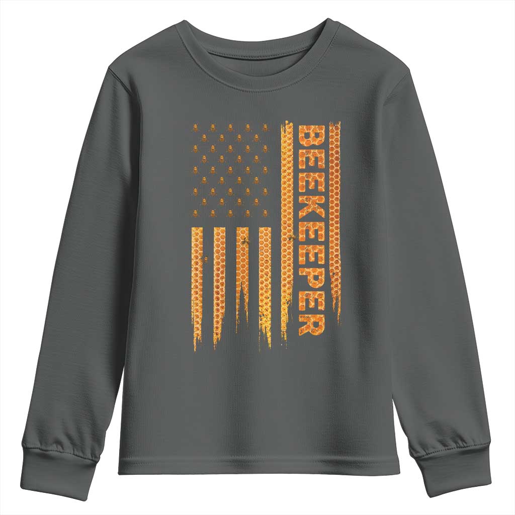 Beekeeping American Flag Honeycomb Honey Bees Beekeeper Youth Sweatshirt TS11 Dark Heather Print Your Wear