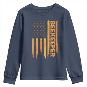 Beekeeping American Flag Honeycomb Honey Bees Beekeeper Youth Sweatshirt TS11 Navy Print Your Wear