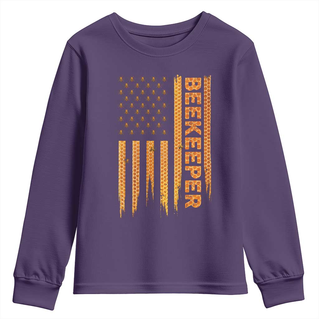 Beekeeping American Flag Honeycomb Honey Bees Beekeeper Youth Sweatshirt TS11 Purple Print Your Wear