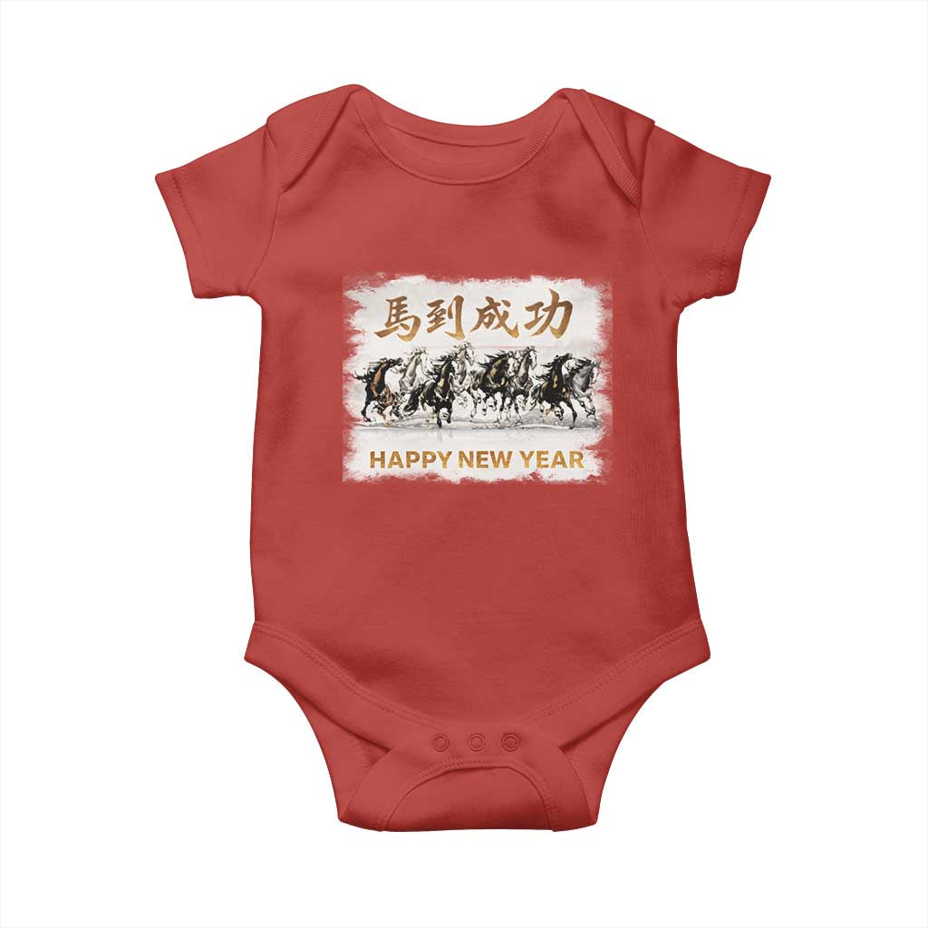Year of The Horse 2026 Baby Onesie Happy New Year Gallop Of The 8 Horses TS11 Red Print Your Wear