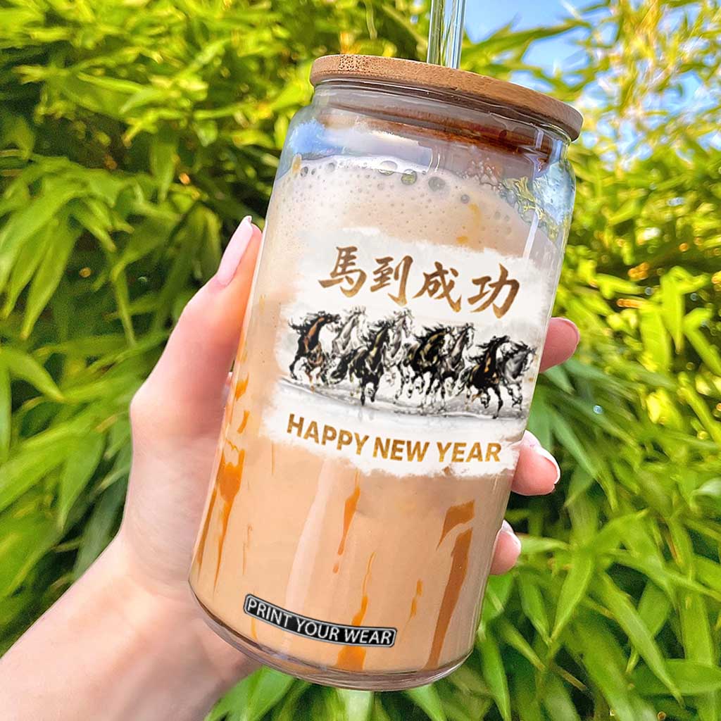 Year of The Horse 2026 Glass Can Happy New Year Gallop Of The 8 Horses TS11 Black Print Your Wear