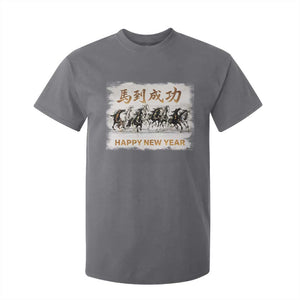Year of The Horse 2026 T Shirt For Kid Happy New Year Gallop Of The 8 Horses TS11 Charcoal Print Your Wear