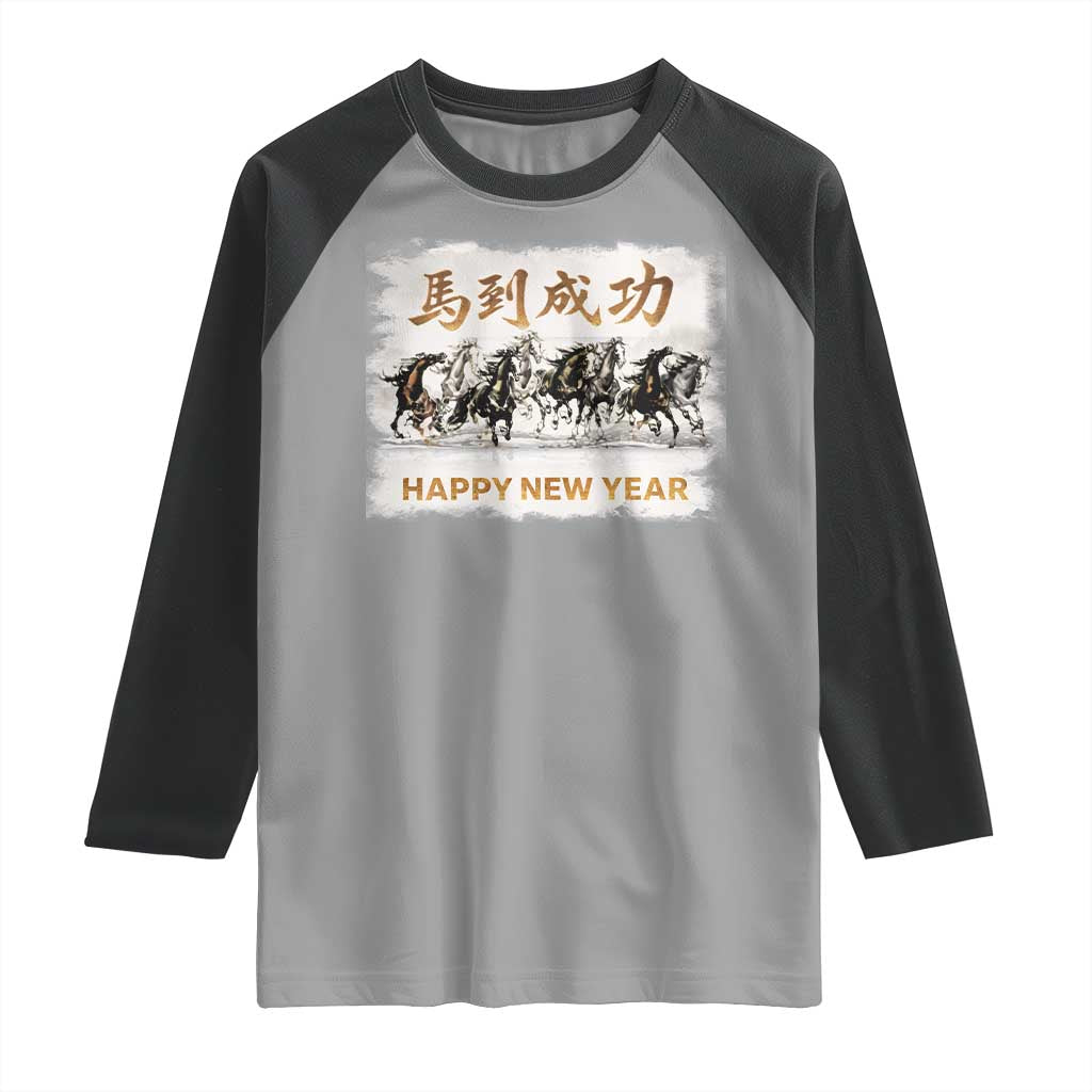 Year of The Horse 2026 Raglan Shirt Happy New Year Gallop Of The 8 Horses TS11 Sport Gray Black Print Your Wear