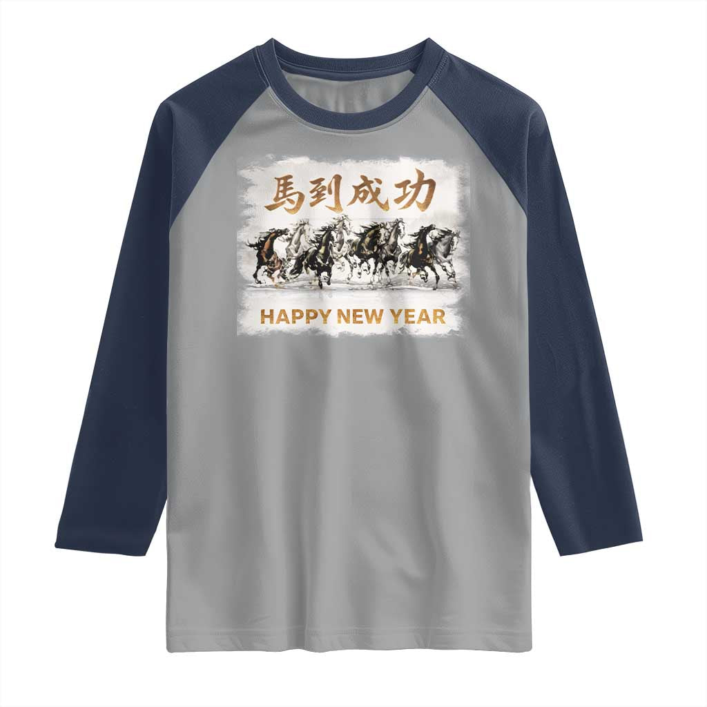 Year of The Horse 2026 Raglan Shirt Happy New Year Gallop Of The 8 Horses TS11 Sport Gray Navy Print Your Wear