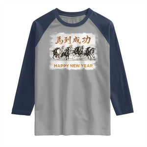 Year of The Horse 2026 Raglan Shirt Happy New Year Gallop Of The 8 Horses TS11 Sport Gray Navy Print Your Wear