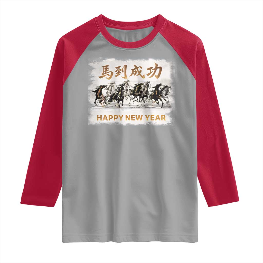 Year of The Horse 2026 Raglan Shirt Happy New Year Gallop Of The 8 Horses TS11 Sport Gray Red Print Your Wear