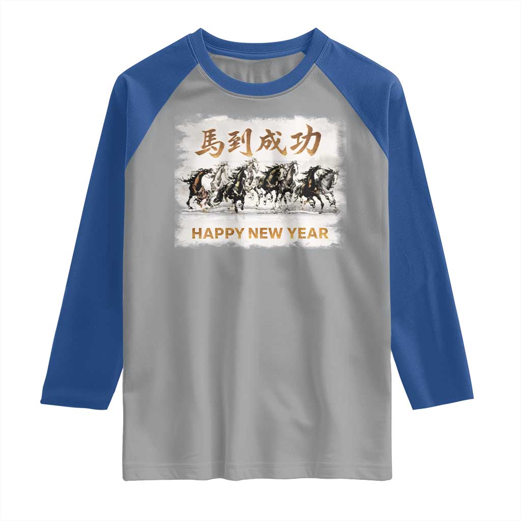 Year of The Horse 2026 Raglan Shirt Happy New Year Gallop Of The 8 Horses TS11 Sport Gray Royal Print Your Wear