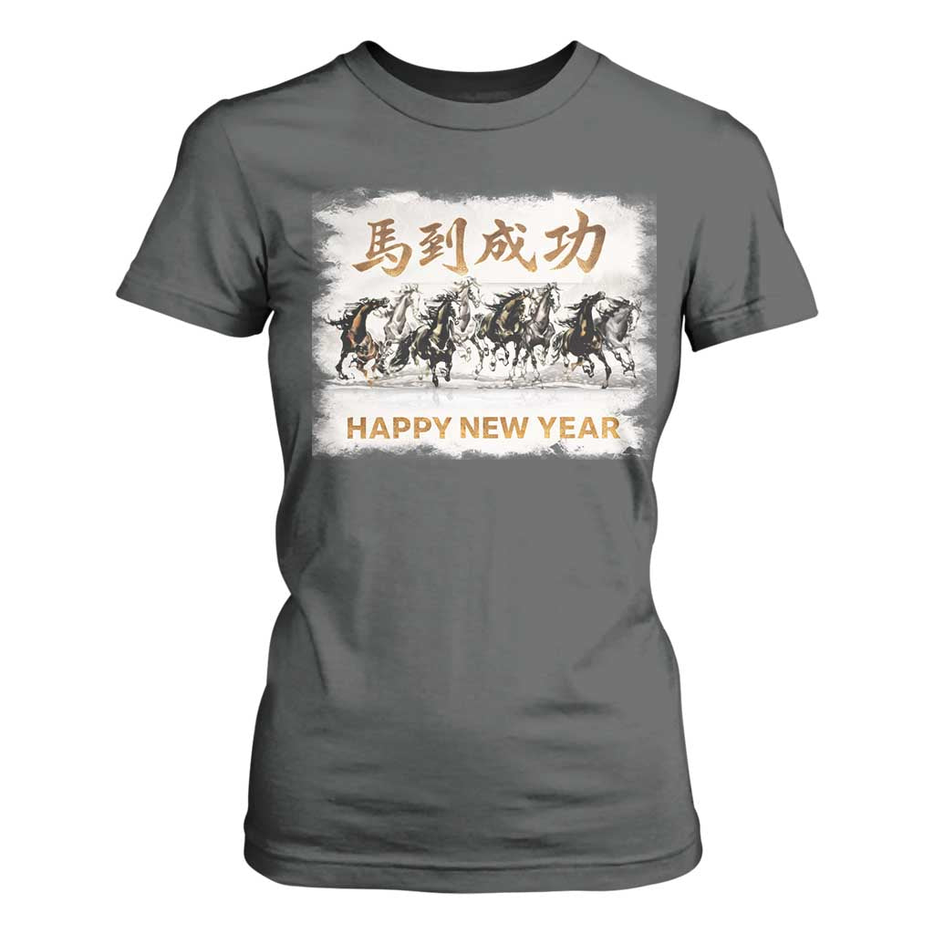 Year of The Horse 2026 T Shirt For Women Happy New Year Gallop Of The 8 Horses TS11 Dark Heather Print Your Wear