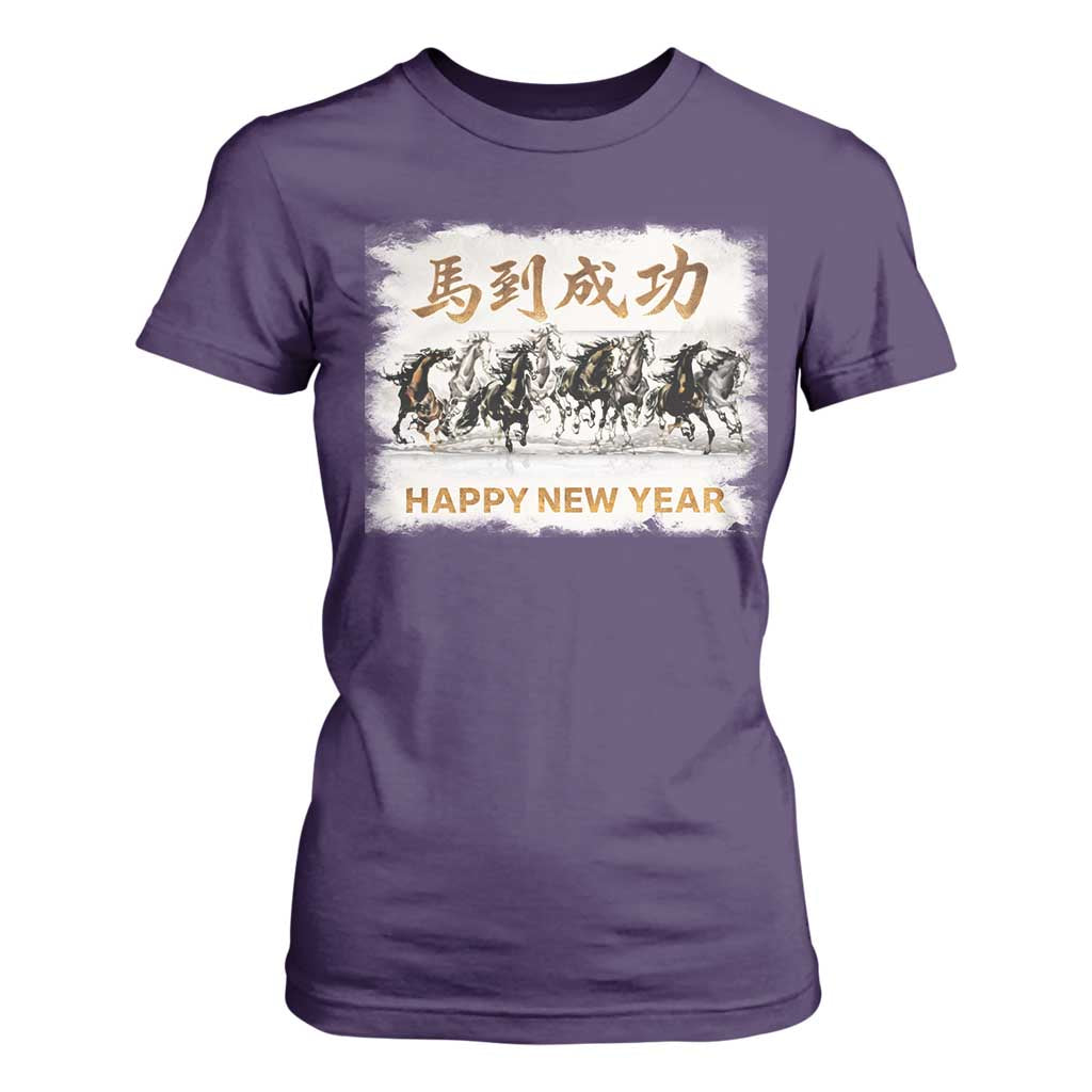 Year of The Horse 2026 T Shirt For Women Happy New Year Gallop Of The 8 Horses TS11 Purple Print Your Wear