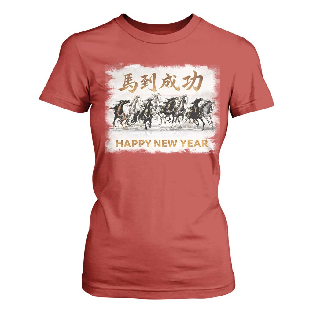 Year of The Horse 2026 T Shirt For Women Happy New Year Gallop Of The 8 Horses TS11 Red Print Your Wear