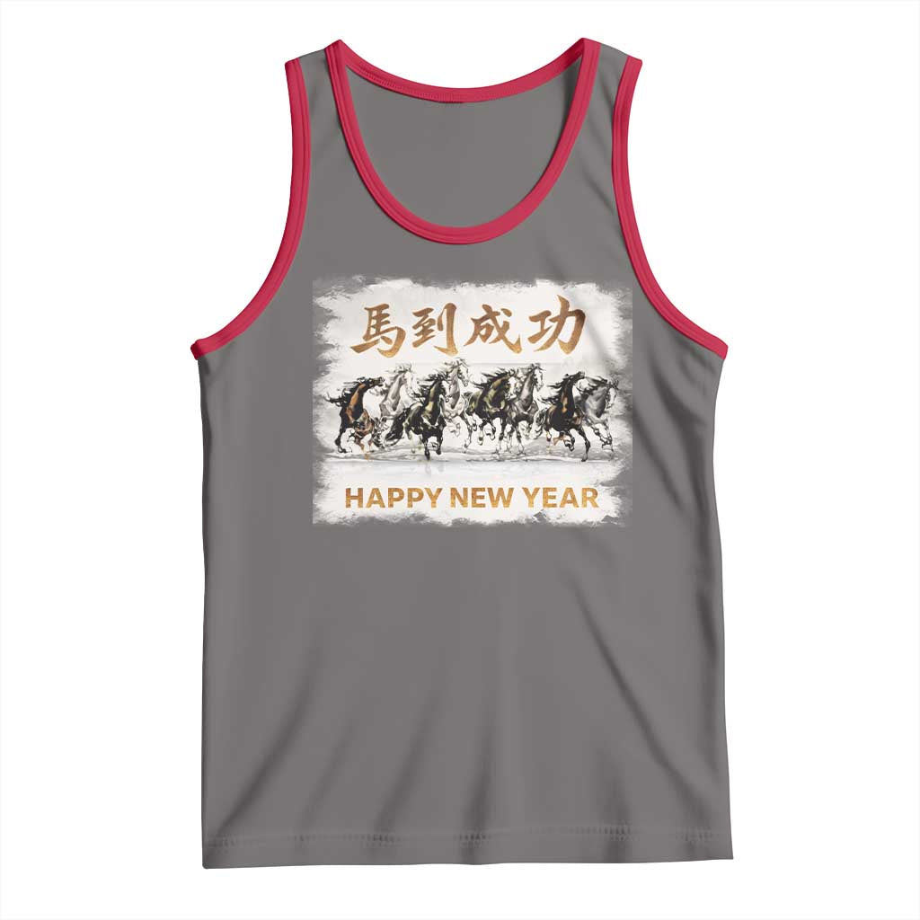 Year of The Horse 2026 Tank Top Happy New Year Gallop Of The 8 Horses TS11 Deep Heather Red Print Your Wear