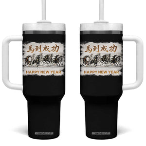 Year of The Horse 2026 Tumbler With Handle Happy New Year Gallop Of The 8 Horses TS11 One Size: 40 oz Black Print Your Wear