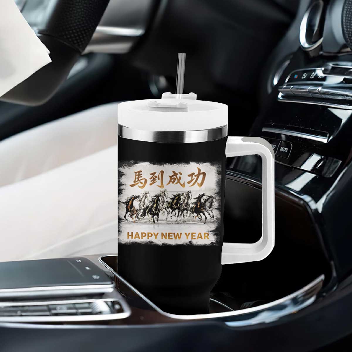 Year of The Horse 2026 Tumbler With Handle Happy New Year Gallop Of The 8 Horses TS11 Print Your Wear
