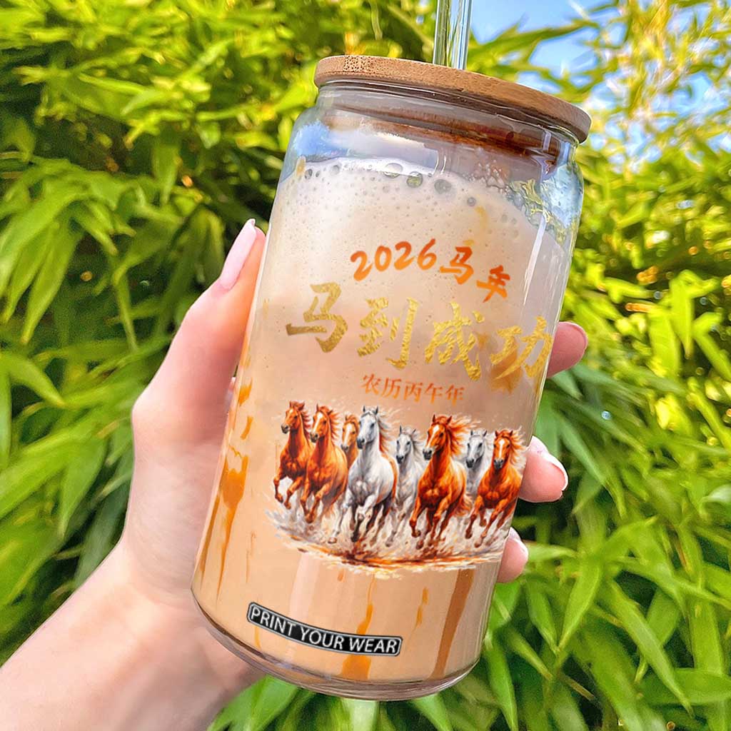 Gallop Of The 8 Horses Glass Can Chinese New Year 2026 Year of The Horse TS11 Black Print Your Wear