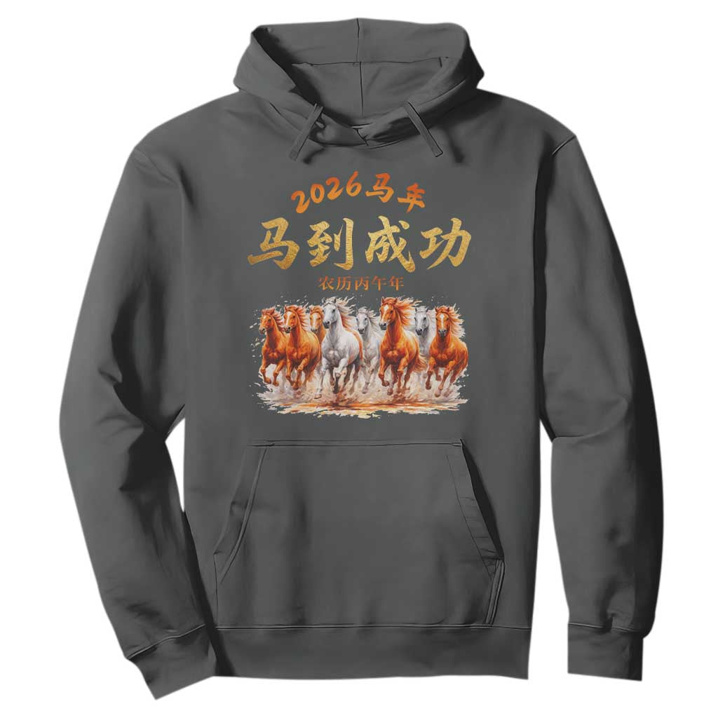 Gallop Of The 8 Horses Hoodie Chinese New Year 2026 Year of The Horse TS11 Dark Heather Print Your Wear