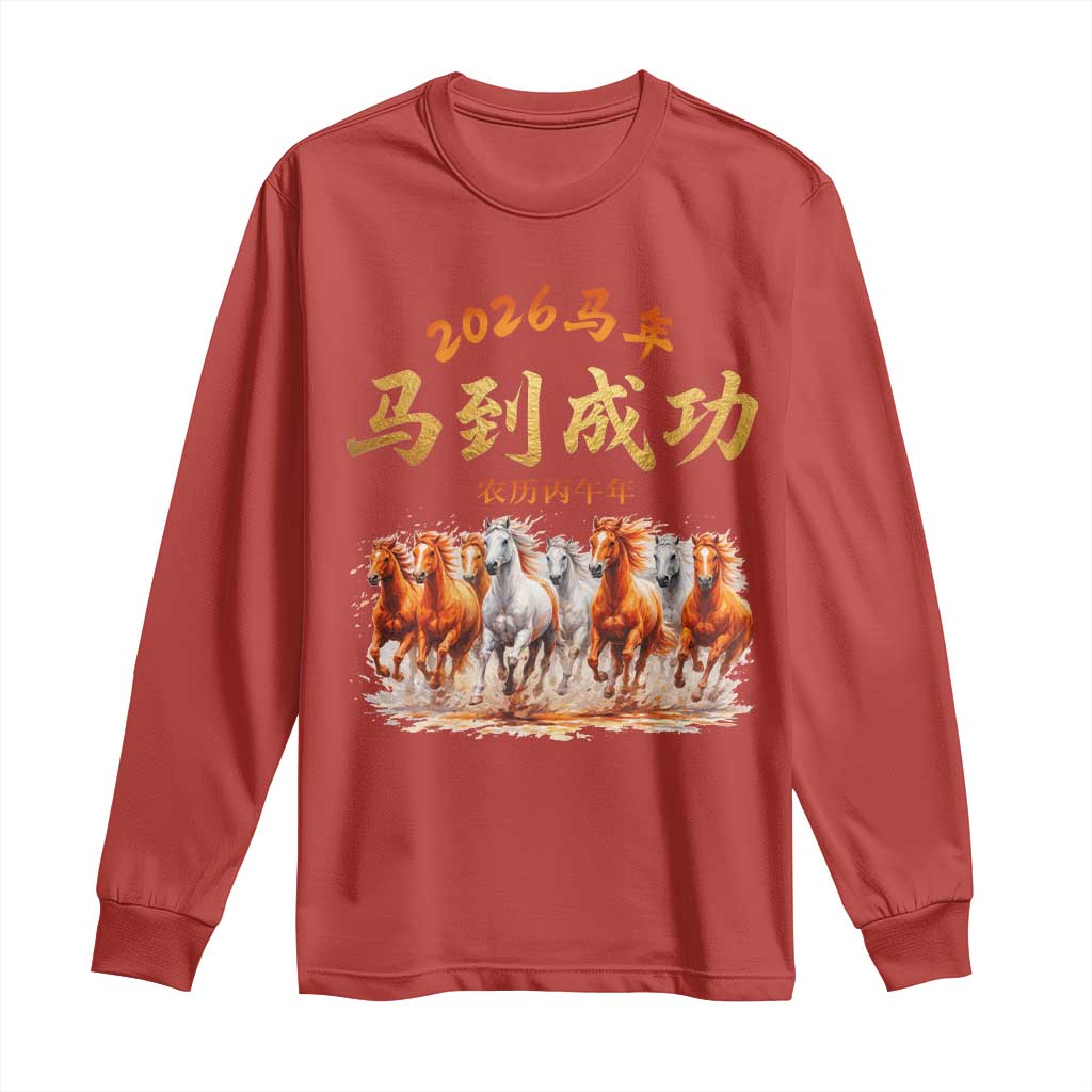 Gallop Of The 8 Horses Long Sleeve Shirt Chinese New Year 2026 Year of The Horse TS11 Red Print Your Wear