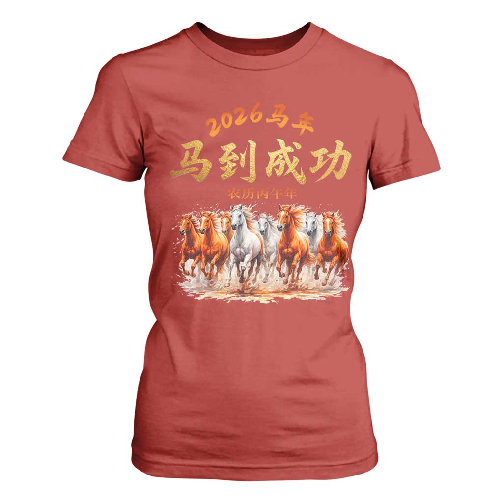 Gallop Of The 8 Horses T Shirt For Women Chinese New Year 2026 Year of The Horse TS11 Red Print Your Wear
