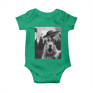 Funny Groundhog Selfie With Alien UFOs Weird Ground Hog Day Baby Onesie TS11 Irish Green Print Your Wear