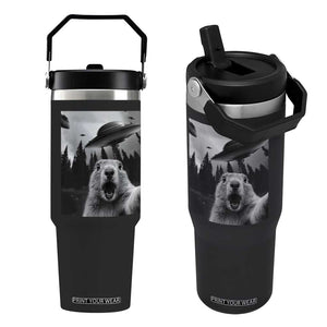 Funny Groundhog Selfie With Alien UFOs Weird Ground Hog Day Flip Straw Tumbler TS11 One Size: 30 oz Black Print Your Wear