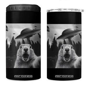 Funny Groundhog Selfie With Alien UFOs Weird Ground Hog Day 4 in 1 Can Cooler Tumbler TS11 One Size: 16 oz Black Print Your Wear