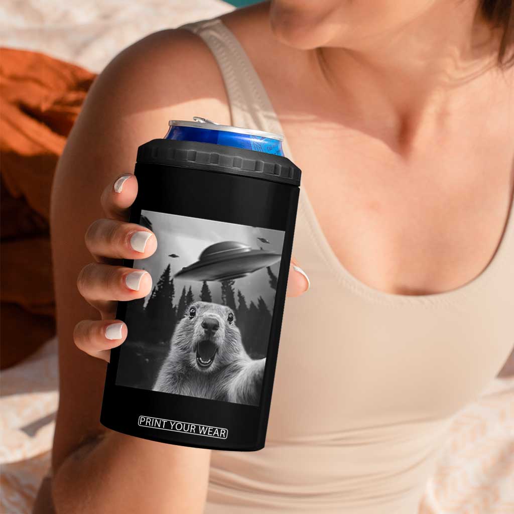 Funny Groundhog Selfie With Alien UFOs Weird Ground Hog Day 4 in 1 Can Cooler Tumbler TS11 Print Your Wear