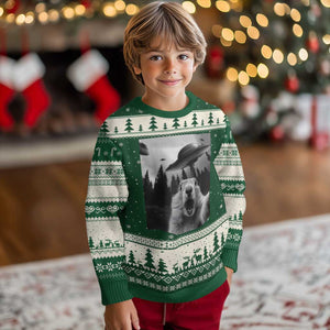 Funny Groundhog Selfie With Alien UFOs Weird Ground Hog Day Ugly Christmas Sweater TS11 Forest Green Beige Print Your Wear