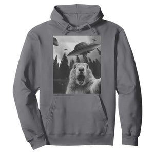 Funny Groundhog Selfie With Alien UFOs Weird Ground Hog Day Hoodie TS11 Charcoal Print Your Wear