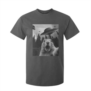 Funny Groundhog Selfie With Alien UFOs Weird Ground Hog Day T Shirt For Kid TS11 Dark Heather Print Your Wear