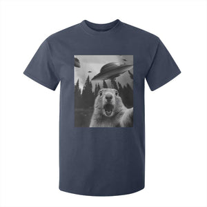 Funny Groundhog Selfie With Alien UFOs Weird Ground Hog Day T Shirt For Kid TS11 Navy Print Your Wear