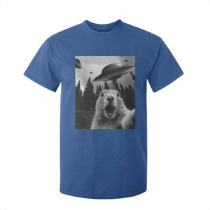 Funny Groundhog Selfie With Alien UFOs Weird Ground Hog Day T Shirt For Kid TS11 Royal Blue Print Your Wear