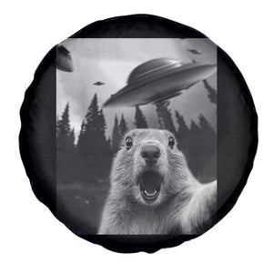 Funny Groundhog Selfie With Alien UFOs Weird Ground Hog Day Spare Tire Cover TS11 Print Your Wear