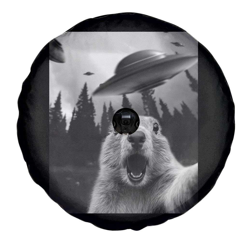 Funny Groundhog Selfie With Alien UFOs Weird Ground Hog Day Spare Tire Cover TS11 Print Your Wear
