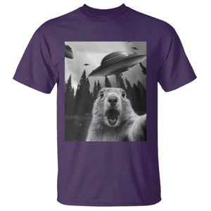 Funny Groundhog Selfie With Alien UFOs Weird Ground Hog Day T Shirt TS11 Purple Print Your Wear