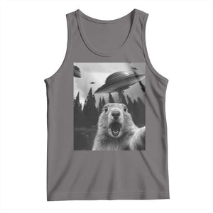 Funny Groundhog Selfie With Alien UFOs Weird Ground Hog Day Tank Top TS11 Deep Heather Print Your Wear