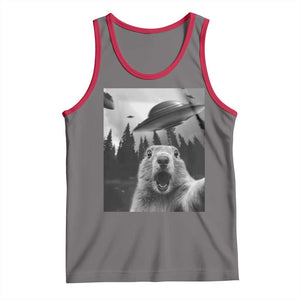 Funny Groundhog Selfie With Alien UFOs Weird Ground Hog Day Tank Top TS11 Deep Heather Red Print Your Wear