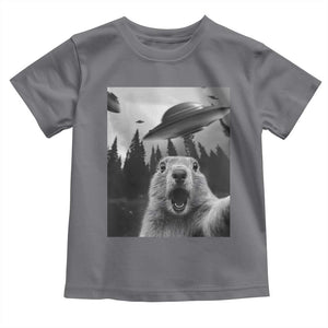Funny Groundhog Selfie With Alien UFOs Weird Ground Hog Day Toddler T Shirt TS11 Charcoal Print Your Wear