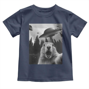 Funny Groundhog Selfie With Alien UFOs Weird Ground Hog Day Toddler T Shirt TS11 Navy Print Your Wear