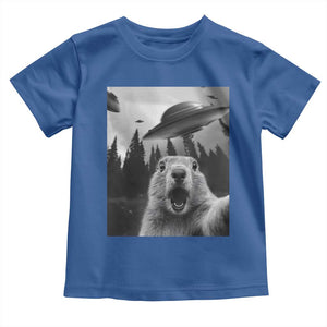 Funny Groundhog Selfie With Alien UFOs Weird Ground Hog Day Toddler T Shirt TS11 Royal Blue Print Your Wear