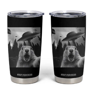 Funny Groundhog Selfie With Alien UFOs Weird Ground Hog Day Tumbler Cup TS11 Black Print Your Wear