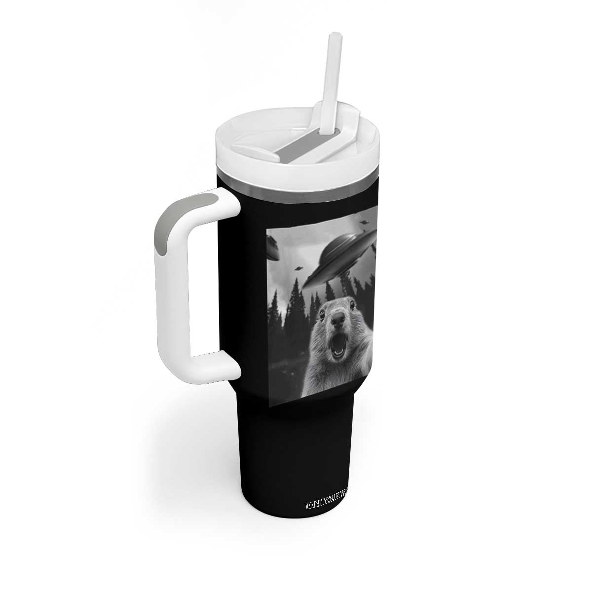 Funny Groundhog Selfie With Alien UFOs Weird Ground Hog Day Tumbler With Handle TS11 Print Your Wear