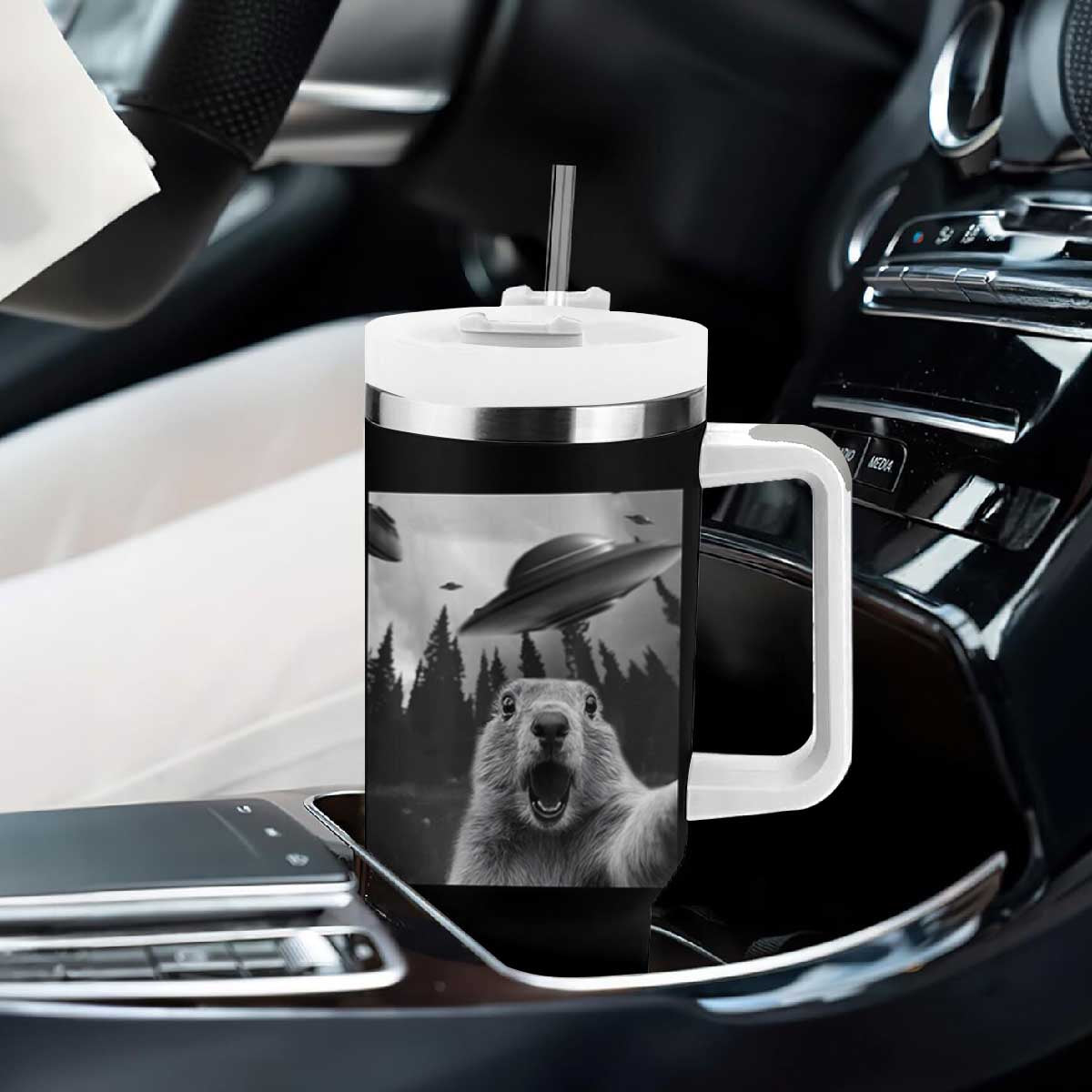 Funny Groundhog Selfie With Alien UFOs Weird Ground Hog Day Tumbler With Handle TS11 Print Your Wear