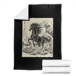 Japanese New Year 2026 Throw Blanket Year Of The Horse Tsunami Ukiyo e Art TS11 Black Print Your Wear